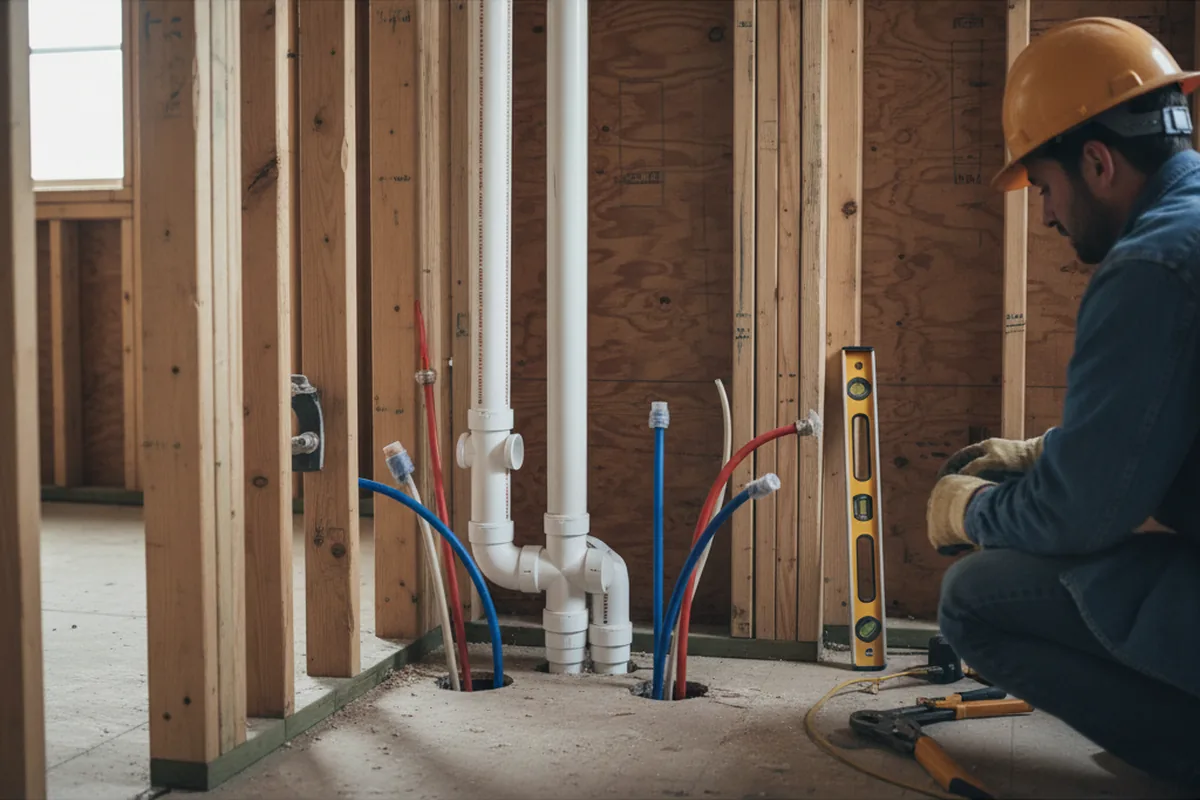 Drain and supply rough-in during Drain Cleaning in Woodburn